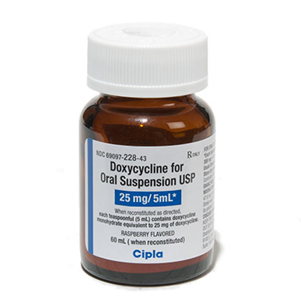 Generic RX Doxycycline for pets oral suspension 25 mg per 5 ml in raspberry flavor