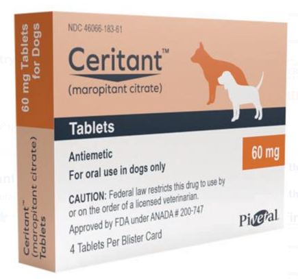 Pivetal Certitant 60 mg Tablets for Dogs for treating nausea, Generic Cerenia for pet nausea