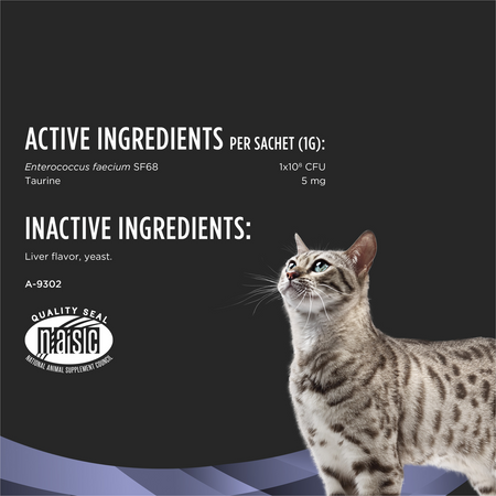 Purina pet digestive health supplement with active ingredients for feline wellness in a sachet format