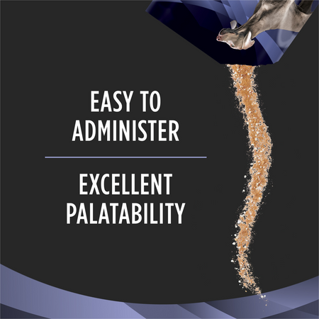 Purina pet digestive health supplement in a packaging showing easy administration and excellent palatability