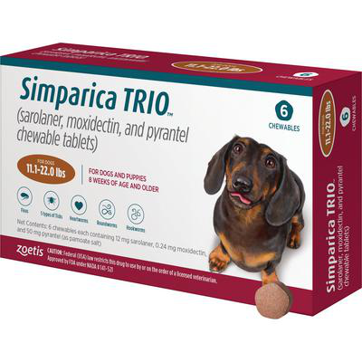 Simparica Trio for dogs 6 chewable tablets by Zoetis for fleas, ticks, and heartworm prevention