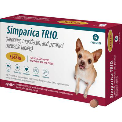 Simparica Trio for dogs chewable tablets in a pack for dogs 2.8-5.5 lbs by Zoetis