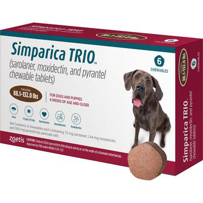 Simparica Trio for dogs chewable tablets by Zoetis for flea and tick protection