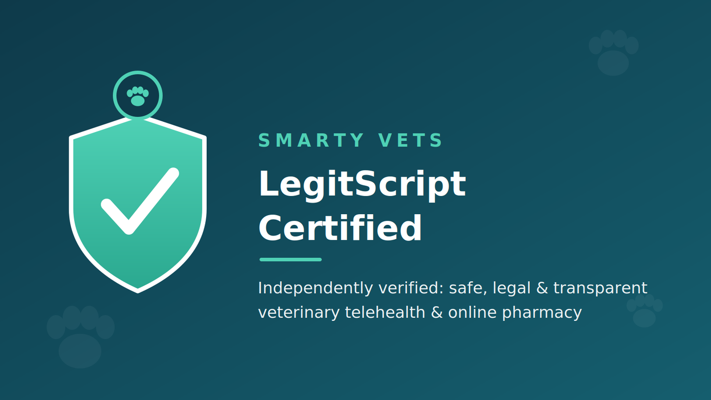 Smarty Vets is LegitScript-certified — independently verified safe, legal, and transparent veterinary telehealth and online pharmacy