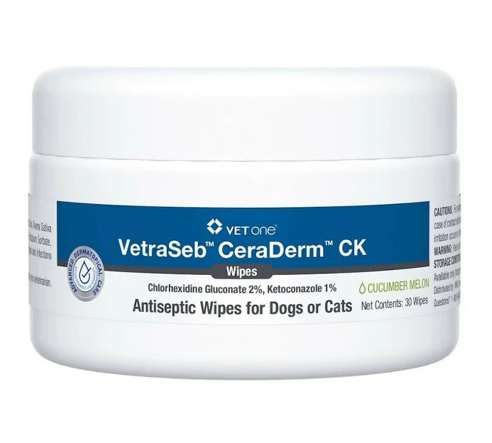 VetraSeb CeraDerm CK Antiseptic Wipes for Dogs & Cat