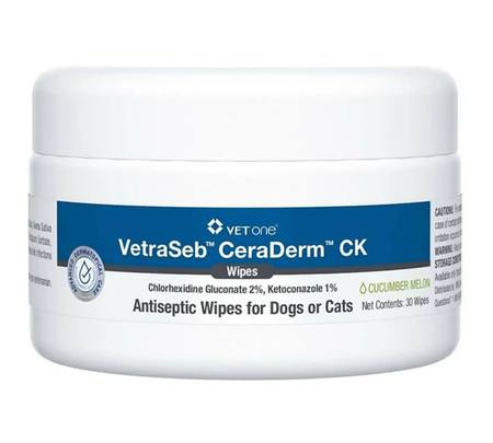 VetraSeb CeraDerm CK Antiseptic Wipes for Dogs & Cat