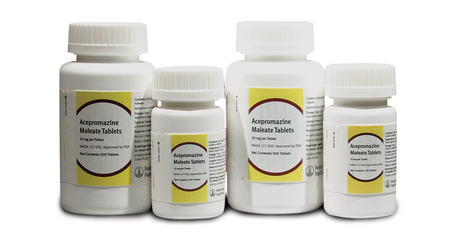 Boehringer Ingelheim Acepromazine tablets for dogs in various bottle sizes for effective anxiety treatment