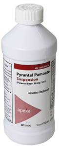 Pyrantel Pamoate Suspension 50 mg/ml by Generic RX for pinworm treatment in a 16 oz bottle