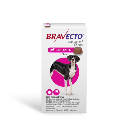 Bravecto flea treatment chews for dogs 88-123 lbs to effectively kill fleas and ticks