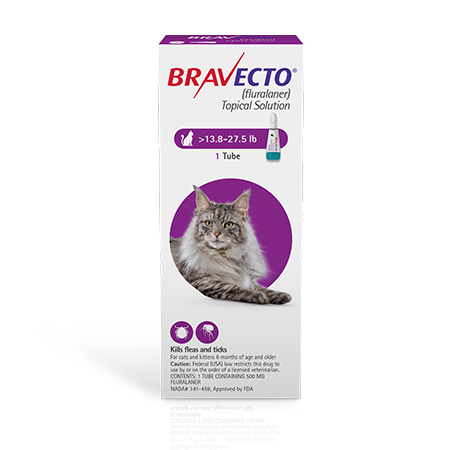 Bravecto flea treatment by Merck for cats over 13.8 lbs in a single tube with effective tick and flea protection
