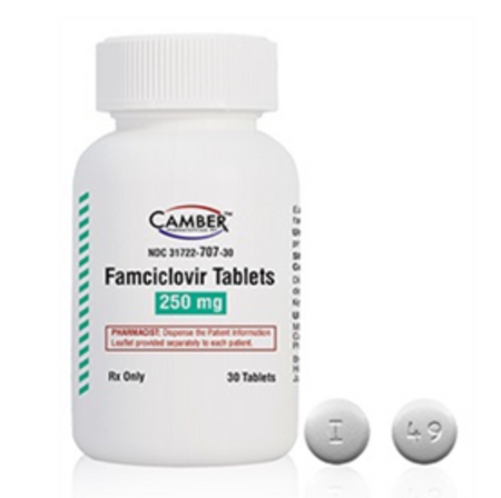 Bottle of 250mg Famciclovir for pets with 30 tablets for treating viral infections in animals