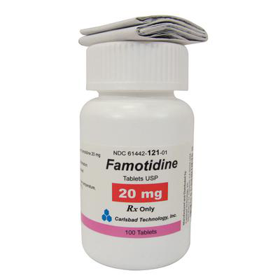 Generic RX Famotidine for pets in 20 mg tablets, bottle contains 100 tablets for pet digestive health