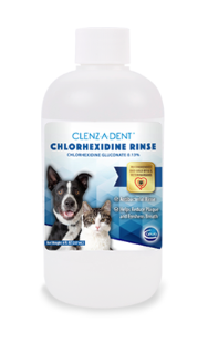 Ceva Clenz-a-Dent Chlorhexidine oral rinse for pets in a 16 oz bottle for dental health