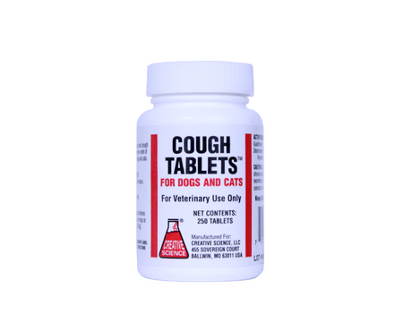 Generic RX pet cough tablets in a 250 tablet bottle for dogs and cats with veterinary use only