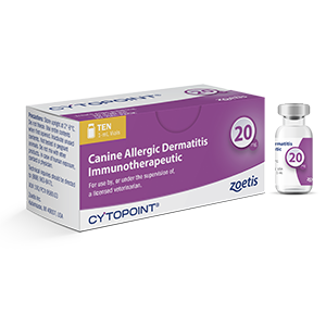 Cytopoint Injection For Dog Allergy packaging and vial from Zoetis for treating canine allergic dermatitis