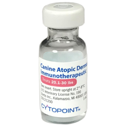 Cytopoint Injection For Dog Allergy in a small vial for treating canine atopic dermatitis