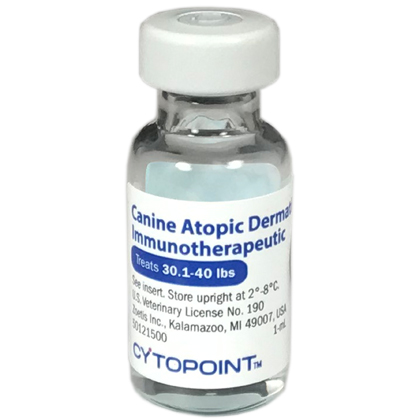 Cytopoint Injection For Dog Allergy in a glass vial designed for treating canine atopic dermatitis