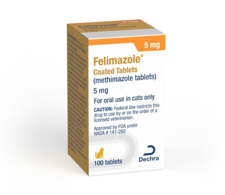 Felimazole Coated Tablets for cats, 5 mg, an affordable feline hyperthyroidism treatment by Dechra