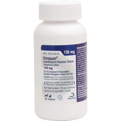 Enroquin Enrofloxacin for pets, 136 mg antibacterial tablets in a bottle of 50 for dogs and cats