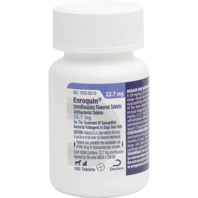 Dechra Enroquin Enrofloxacin for pets, flavored tablets in a 100-count bottle for antibacterial treatment