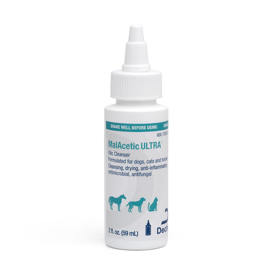 MalAcetic Ultra Otic Solution for pets in a 2 oz bottle designed for cleaning ears of dogs, cats, and small animals