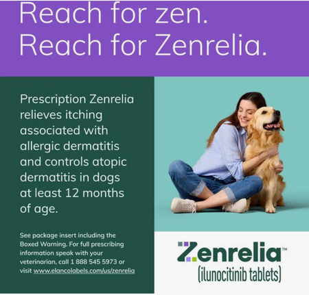 Zenrelia tablets for pet dermatitis treatment, relieving itching in dogs with dermatitis issues