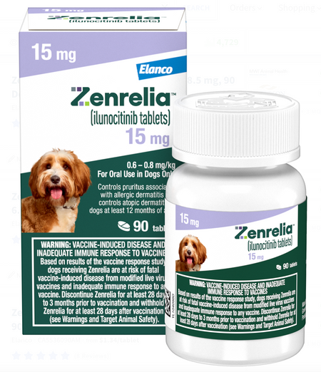 Zenrelia 15 mg Tablets for Pet Dermatitis Treatment in Dogs with 90-count bottle