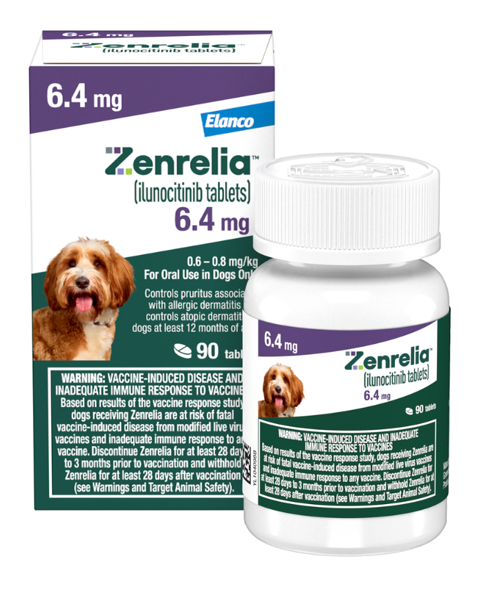 Zenrelia tablets for dogs, an effective pet dermatitis treatment in 6.4 mg dosage with 90 count