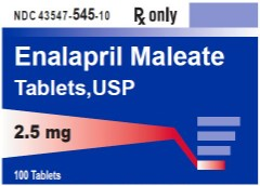 Enalapril for pets 2.5 mg tablets in a blue and white prescription medication bottle