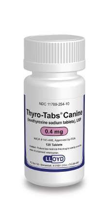 Thyro-Tabs Canine prescription medication bottle containing Levothyroxine for dogs, 0.4 mg, 120 tablets