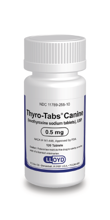 Levothyroxine for dogs in 0.5 mg Thyro-Tabs Canine bottle for thyroid treatment
