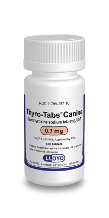 Thyro-Tabs Canine Levothyroxine for dogs, 0.7 mg bottle containing 100 tablets for veterinary use
