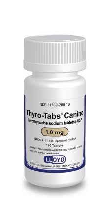 Thyro-Tabs Canine Bottle of Levothyroxine for dogs with 120 tablets and 1.0 mg dosage