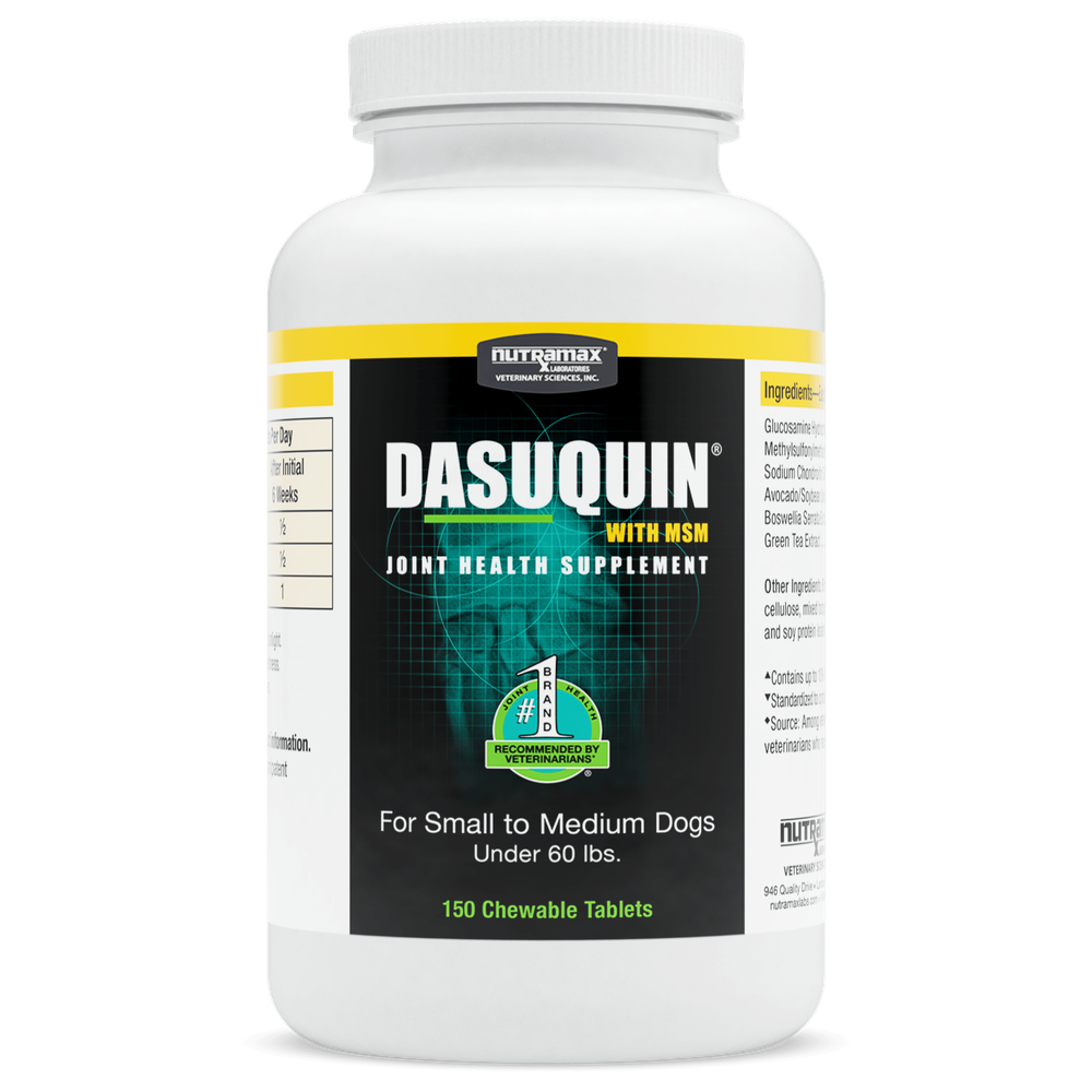 Nutramax Dasuquin MSM for dogs joint health supplement in a bottle of 150 chewable tablets