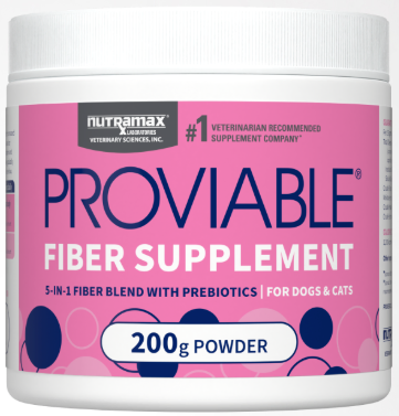 Nutramax Proviable fiber supplement for dogs and cats 200g powder with prebiotics in pink container