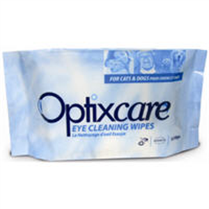 OptixCare eye wipes for pets in a resealable pack for easy use and eye cleaning