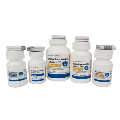 Various sizes of Metoclopramide for pets tablets, available in 5 mg and 10 mg dosages