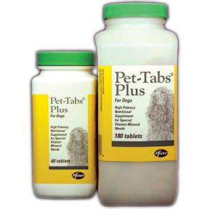 Zoetis Pet Tabs Plus vitamins for dogs in two container sizes, providing essential nutrients for health