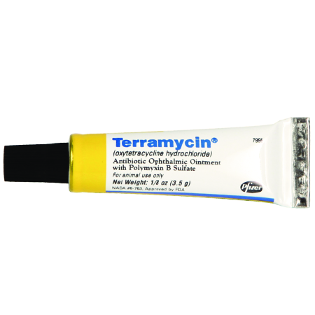 Terramycin eye ointment for pets in a 1 oz tube, antibiotic ophthalmic ointment for animal use