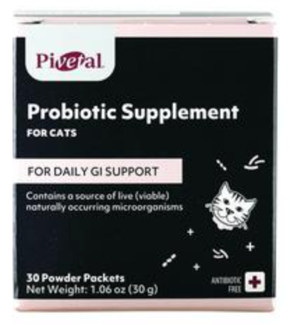 Pivetal Probiotic Supplement for Cats in Powder Packets, 30 count, supports digestive health with probiotic supplements for pets