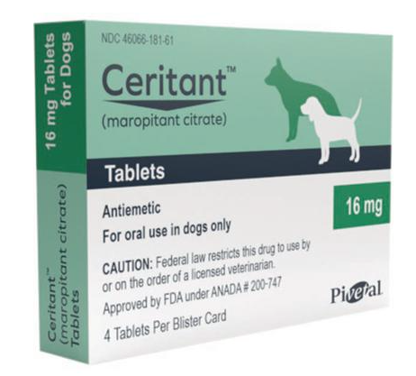 Pivetal Certitant 16 mg Tablets for Dogs, Generic Cerenia for pet nausea, 4 Tablets per Blister Card