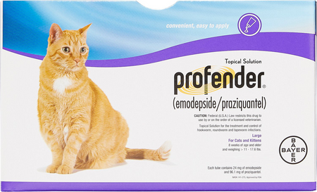 Elanco Profender cat worm treatment packaging with an image of a cat, designed for easy application