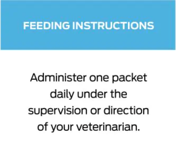Feeding instructions for Purina ProPlan Calming Care showing daily admin guidelines under vet supervision