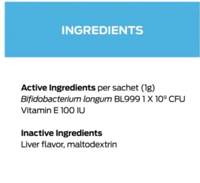 Purina ProPlan Calming Care ingredients list with Bifidobacterium and liver flavor