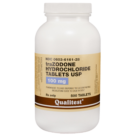 Qualitest Trazodone for pets in 100 mg tablets, a prescription medication for pet anxiety relief