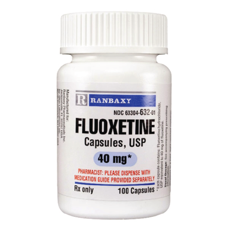 Fluoxetine 40 mg capsules in a bottle of 100 for prescription medication use
