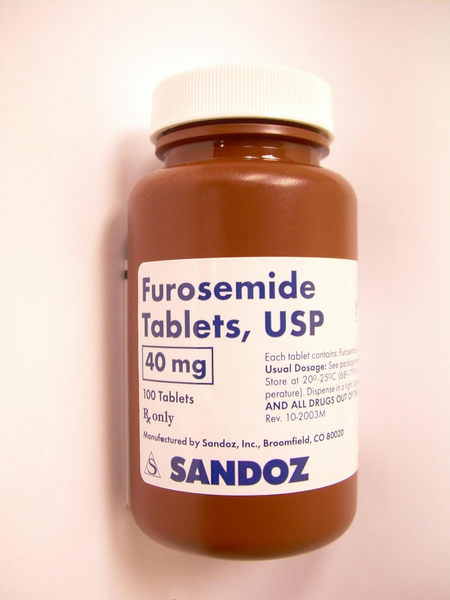 Generic RX Furosemide for pets 40 mg Tablets in a brown prescription bottle with 100 count