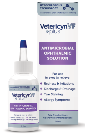 Vetericyn eye wash for pets in a 2 oz bottle for soothing eye redness and irritations