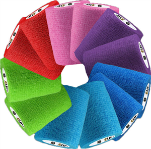 Assorted 2 inch cohesive veterinary bandage rolls in various colors for effective animal care