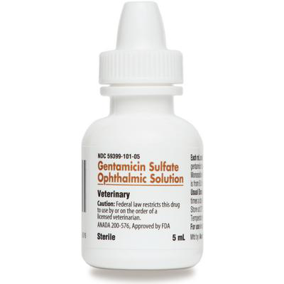 Gentamicin eye drops for pets in a 5ml sterile bottle for veterinary use
